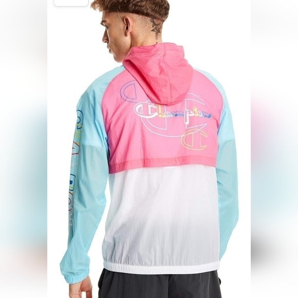Champion Men's Colorblock Manorak 2.0 size Small in Blue Horizon/Reef Pink/White - Picture 3 of 16